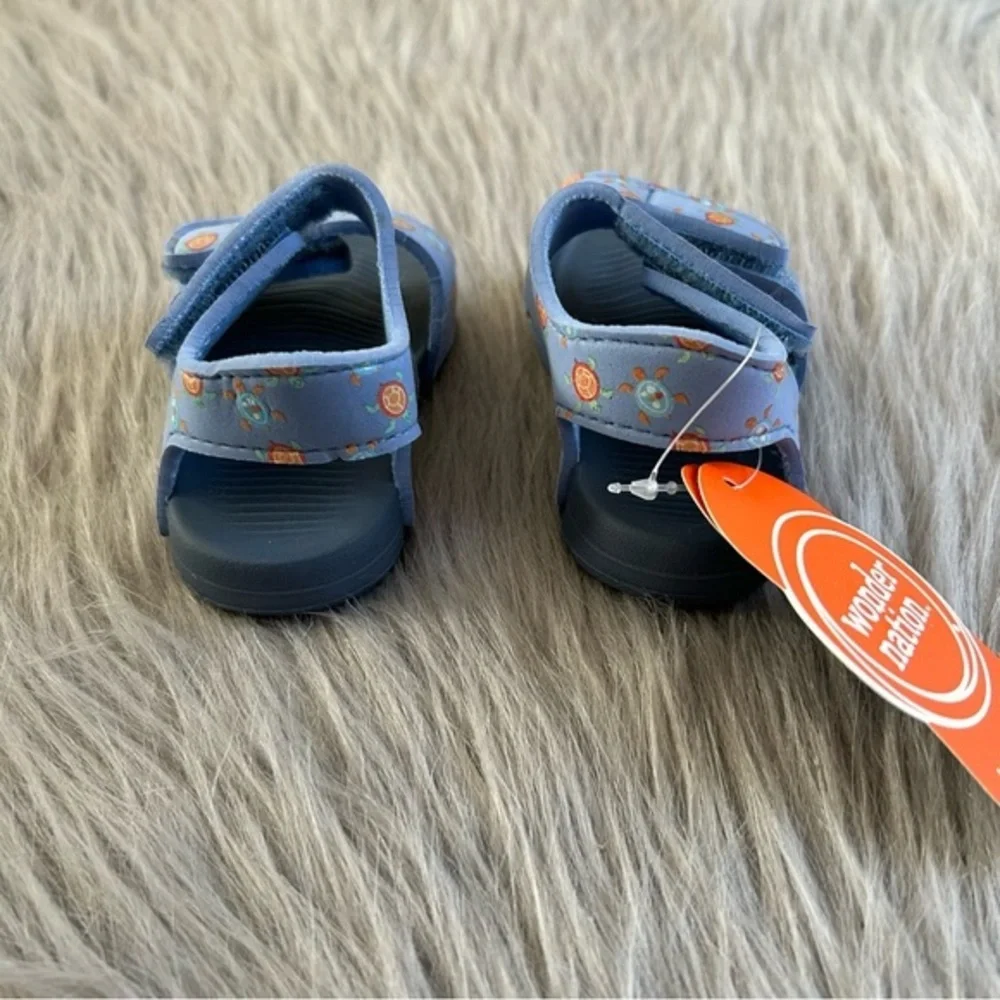 Wonder Nation Blue Turtle Sandals Baby Boys Size 3 Adjustable Straps Shoes‎